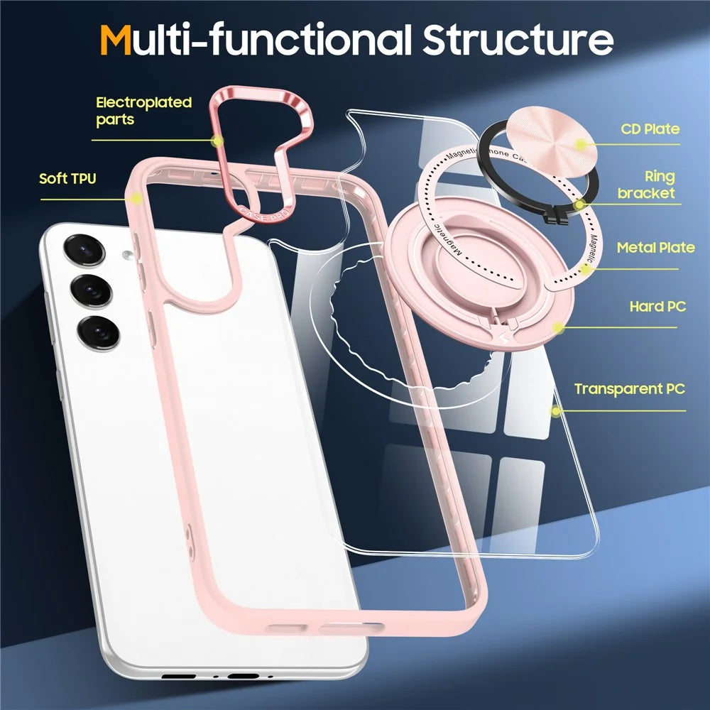 For Samsung Galaxy S23+ Case PC+TPU Kickstand Phone Cover Magnetic Case - Pink - 5