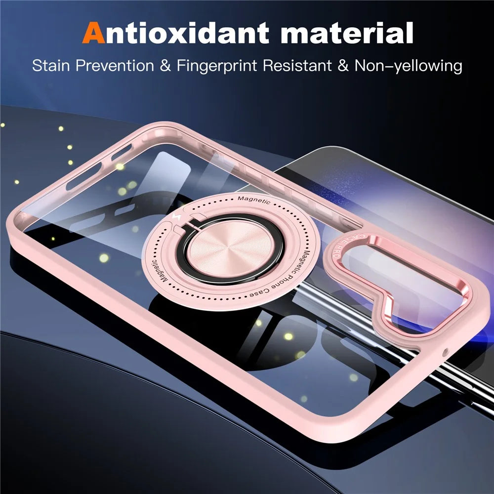 For Samsung Galaxy S23+ Case PC+TPU Kickstand Phone Cover Magnetic Case - Pink - 7