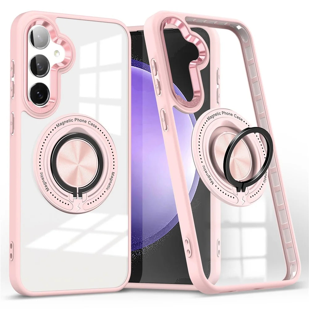 For Samsung Galaxy S25+ / S24+ Magnetic Case Rotary Kickstand PC+TPU Phone Cover - Pink - 1