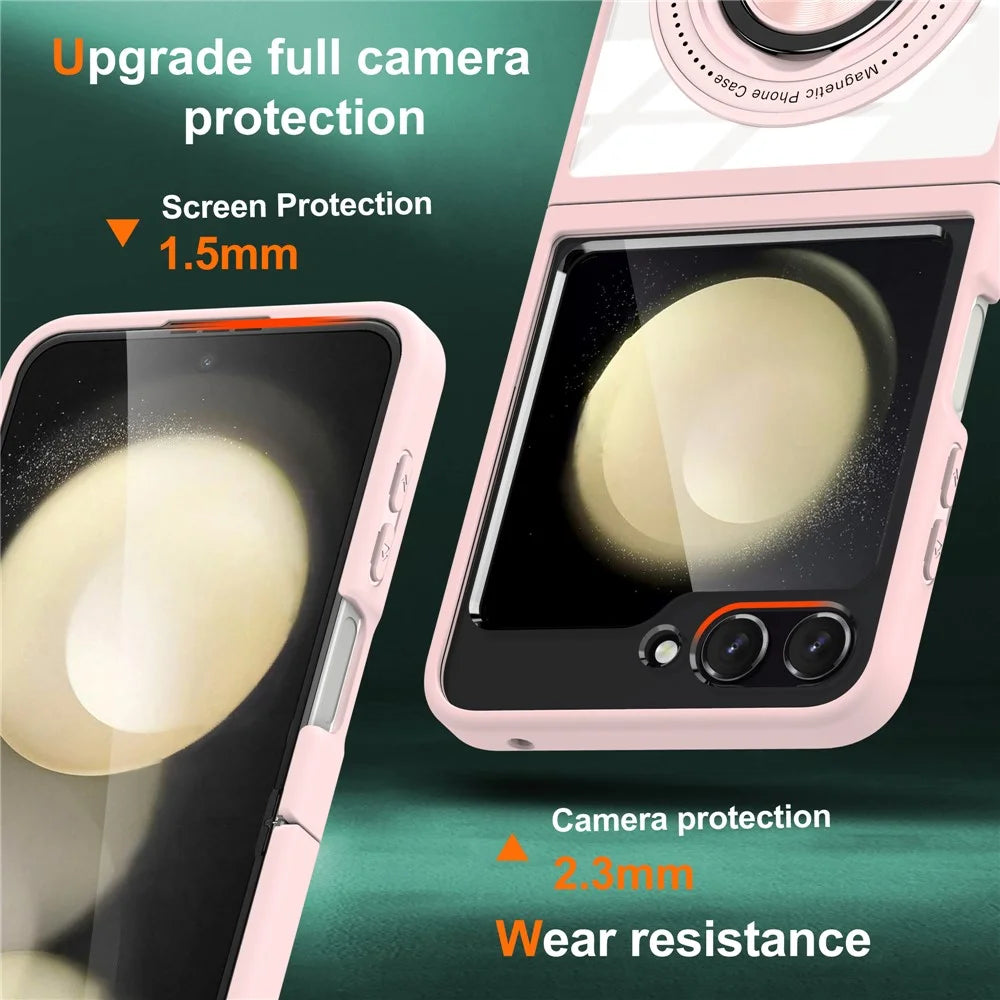 For Samsung Galaxy Z Flip5 5G Case Magnetic Ring Kickstand PC+TPU Hybrid Phone Cover - Pink - 2