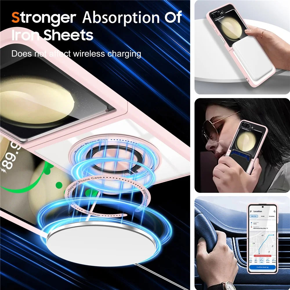 For Samsung Galaxy Z Flip7 FE 5G / Z Flip6 5G Magnetic Case TPU Frame Clear PC Back Kickstand Phone Cover - Pink - 4