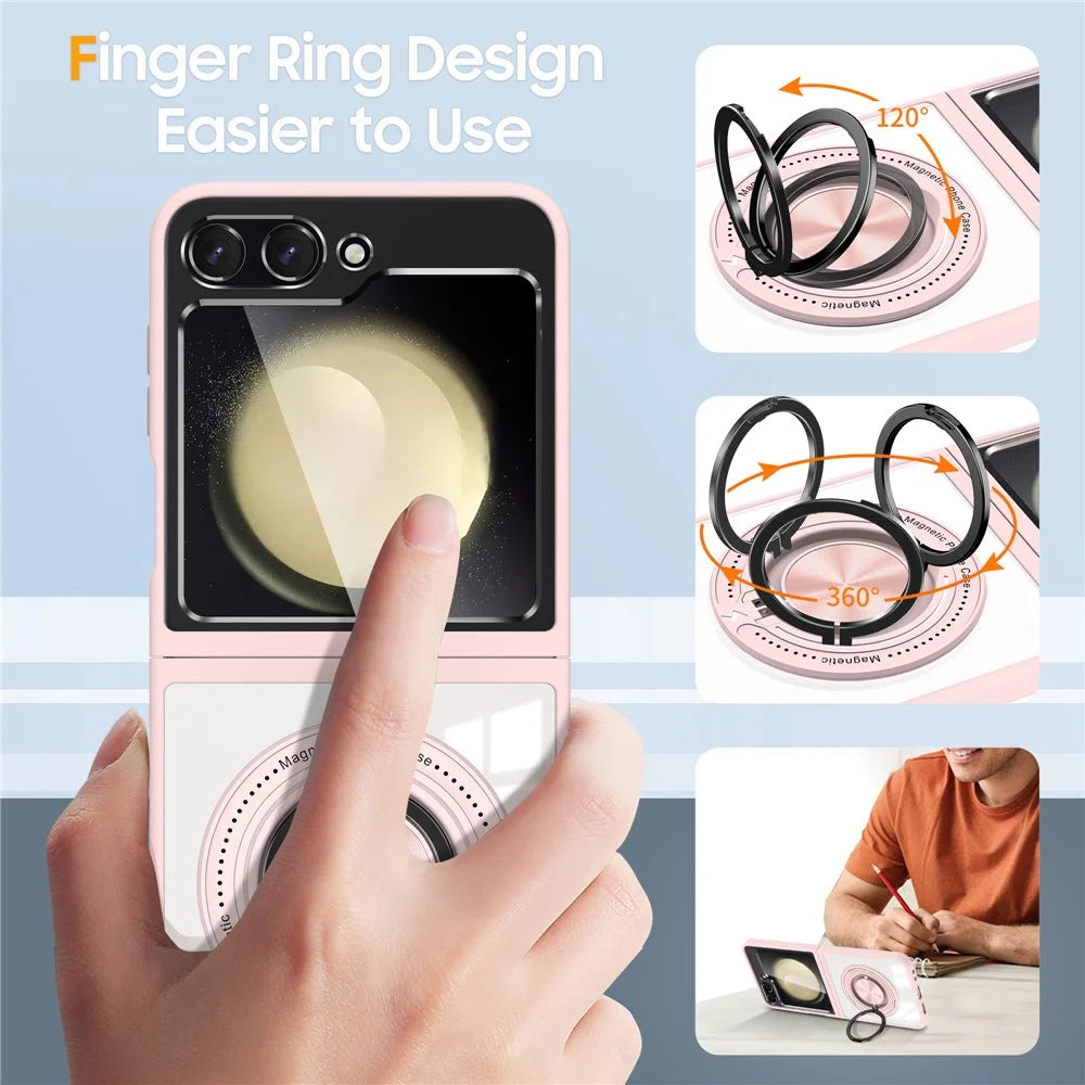 For Samsung Galaxy Z Flip7 FE 5G / Z Flip6 5G Magnetic Case TPU Frame Clear PC Back Kickstand Phone Cover - Pink - 6