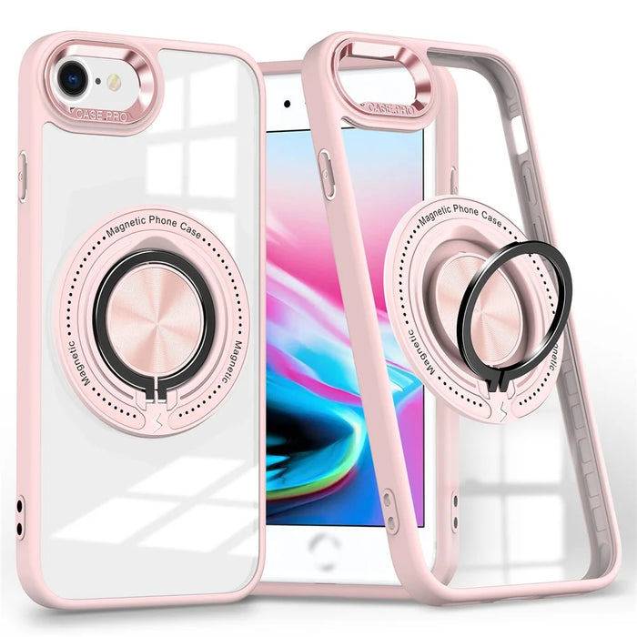For iPhone 7  /  8  /  SE (2020)  /  SE (2022) Magnetic Case PC+TPU Phone Cover Ring Kickstand - Pink - 1