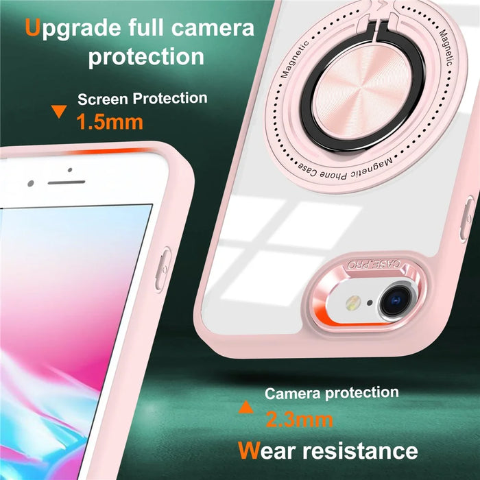 For iPhone 7  /  8  /  SE (2020)  /  SE (2022) Magnetic Case PC+TPU Phone Cover Ring Kickstand - Pink - 2