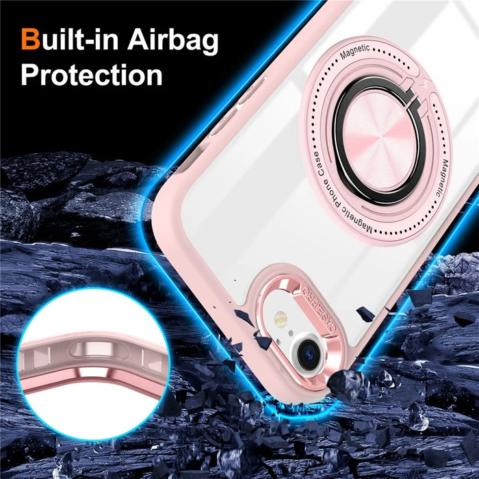 For iPhone 7  /  8  /  SE (2020)  /  SE (2022) Magnetic Case PC+TPU Phone Cover Ring Kickstand - Pink - 3