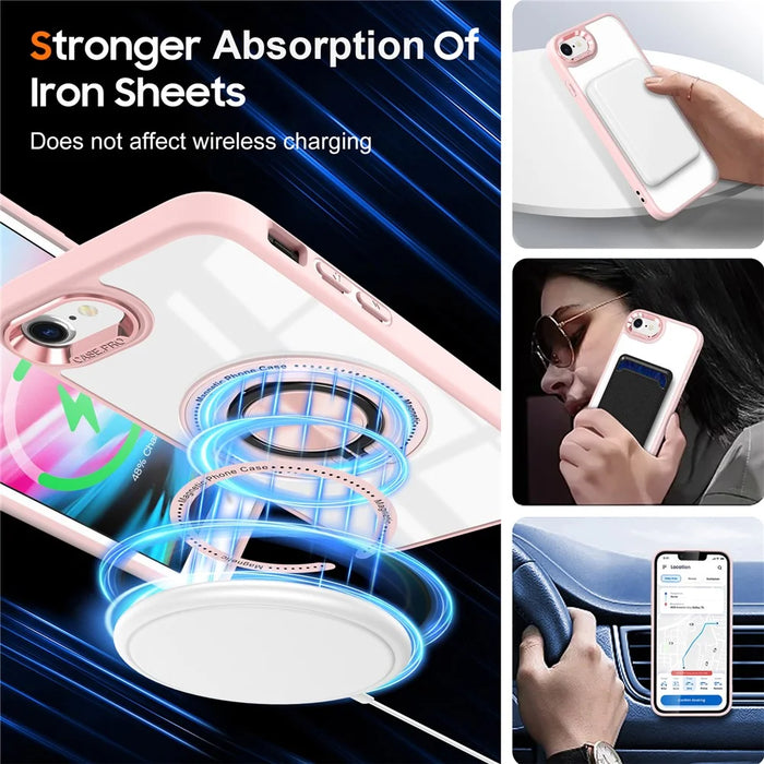 For iPhone 7  /  8  /  SE (2020)  /  SE (2022) Magnetic Case PC+TPU Phone Cover Ring Kickstand - Pink - 4