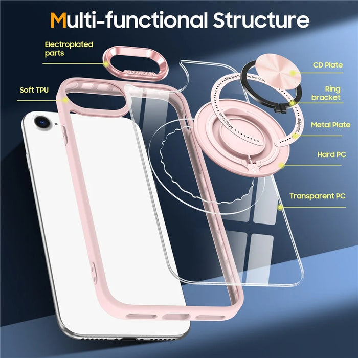 For iPhone 7  /  8  /  SE (2020)  /  SE (2022) Magnetic Case PC+TPU Phone Cover Ring Kickstand - Pink - 5