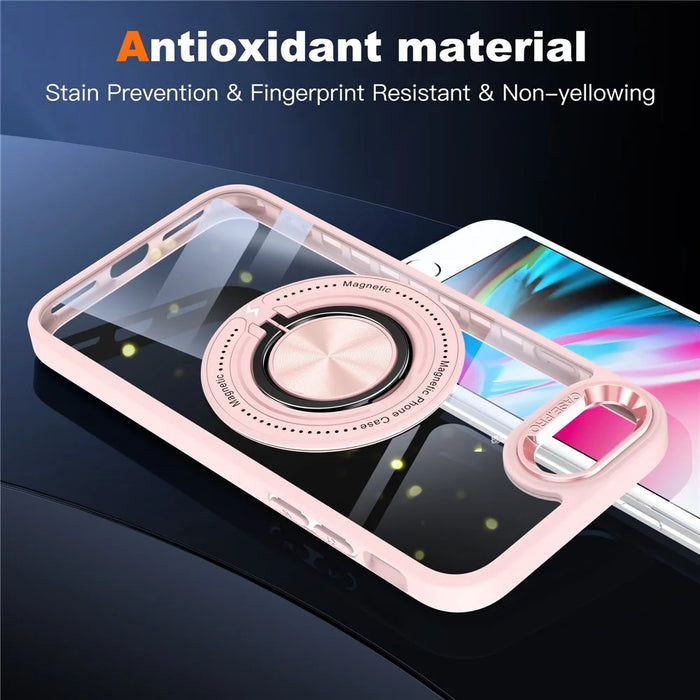 For iPhone 7  /  8  /  SE (2020)  /  SE (2022) Magnetic Case PC+TPU Phone Cover Ring Kickstand - Pink - 7