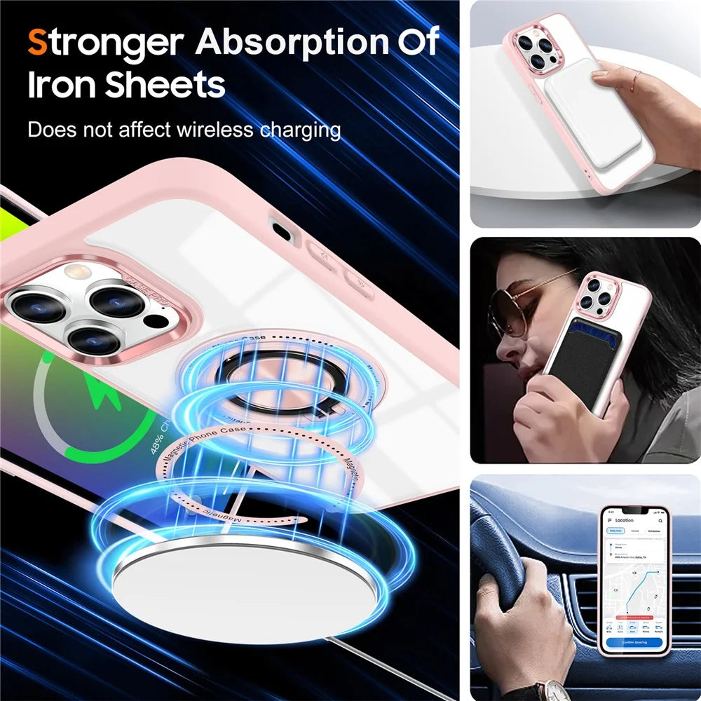 For iPhone 13 Pro Case Compatible with MagSafe Kickstand PC+TPU Hybrid Phone Cover - Pink - 4
