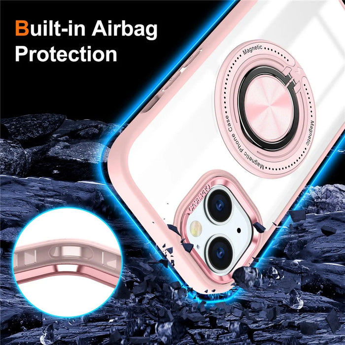 For iPhone 13  /  14 Case Compatible with MagSafe PC+TPU Kickstand Clear Phone Cover - Pink - 3