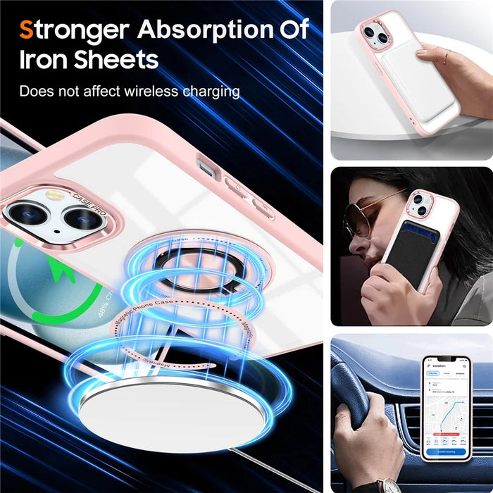 For iPhone 13  /  14 Case Compatible with MagSafe PC+TPU Kickstand Clear Phone Cover - Pink - 4