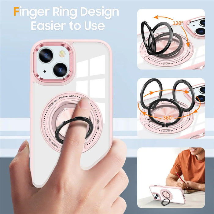 For iPhone 13  /  14 Case Compatible with MagSafe PC+TPU Kickstand Clear Phone Cover - Pink - 6