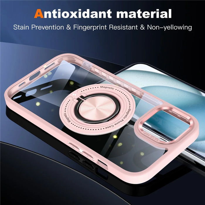 For iPhone 13  /  14 Case Compatible with MagSafe PC+TPU Kickstand Clear Phone Cover - Pink - 7