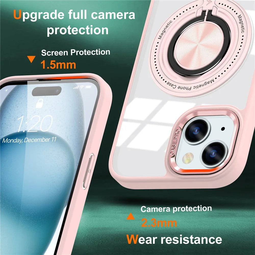 For iPhone 15 Case Compatible with MagSafe PC+TPU Kickstand Transparent Phone Cover -  Pink - 2