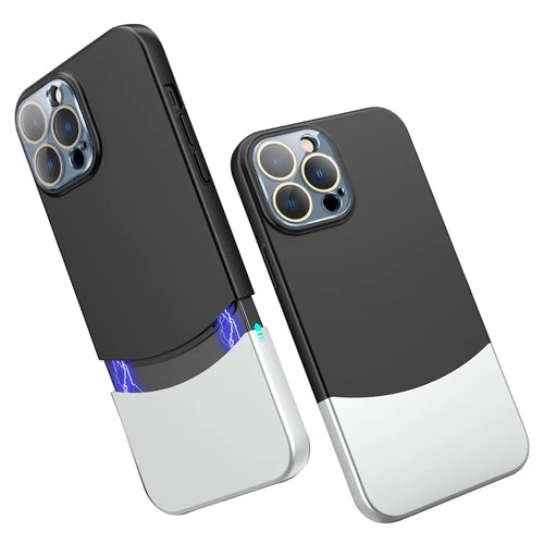 For iPhone 13 Pro Max Phone Case Splicing Colors Detachable 2-In-1 PC Phone Cover with Glass Lens Film - Black - 1