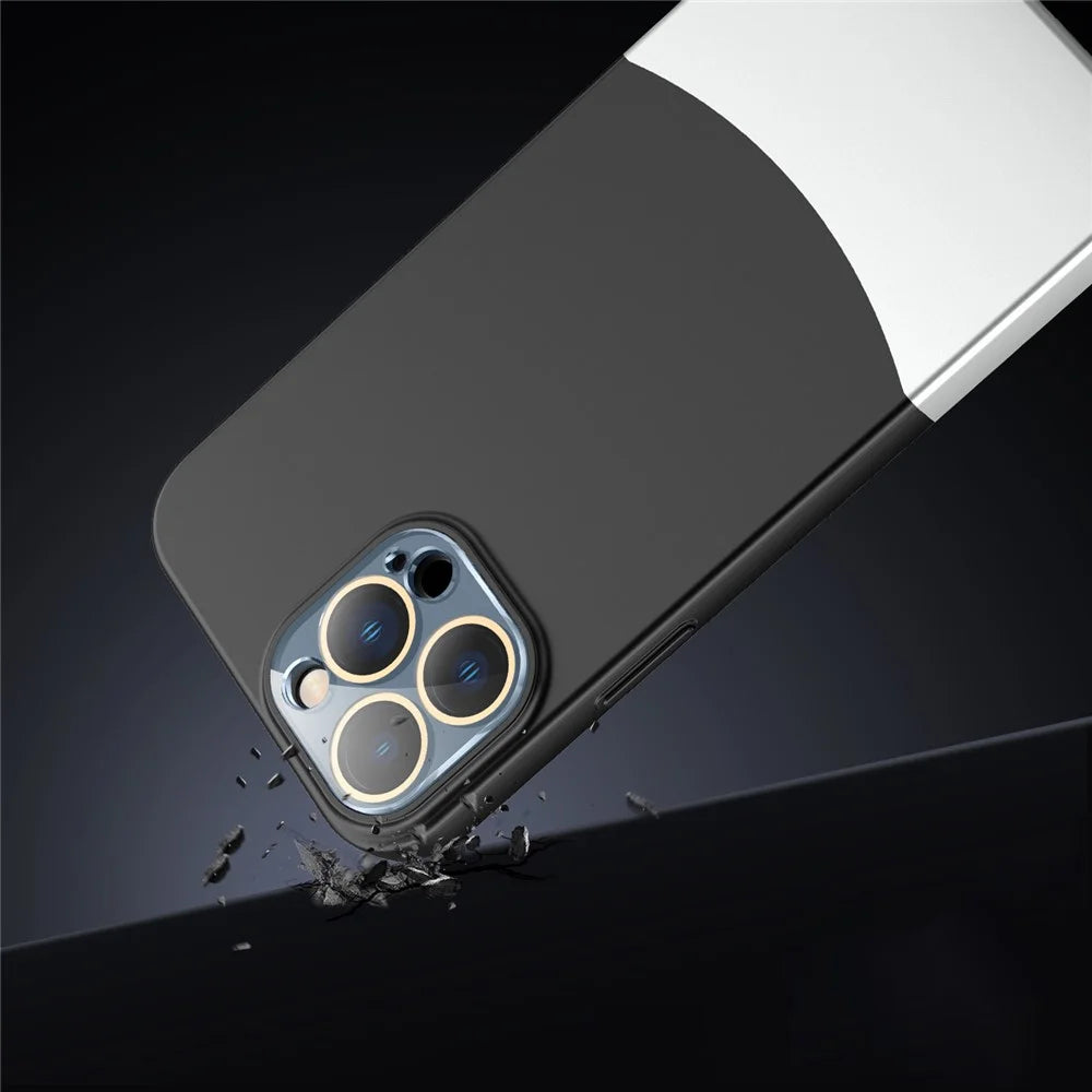 For iPhone 14 Pro Phone Case Splicing Colors Detachable 2-In-1 PC Phone Cover with Glass Lens Film - Black - 4