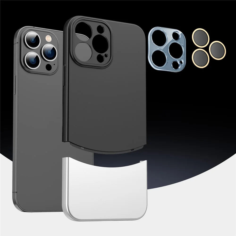 For iPhone 14 Pro Phone Case Splicing Colors Detachable 2-In-1 PC Phone Cover with Glass Lens Film - Black - 7