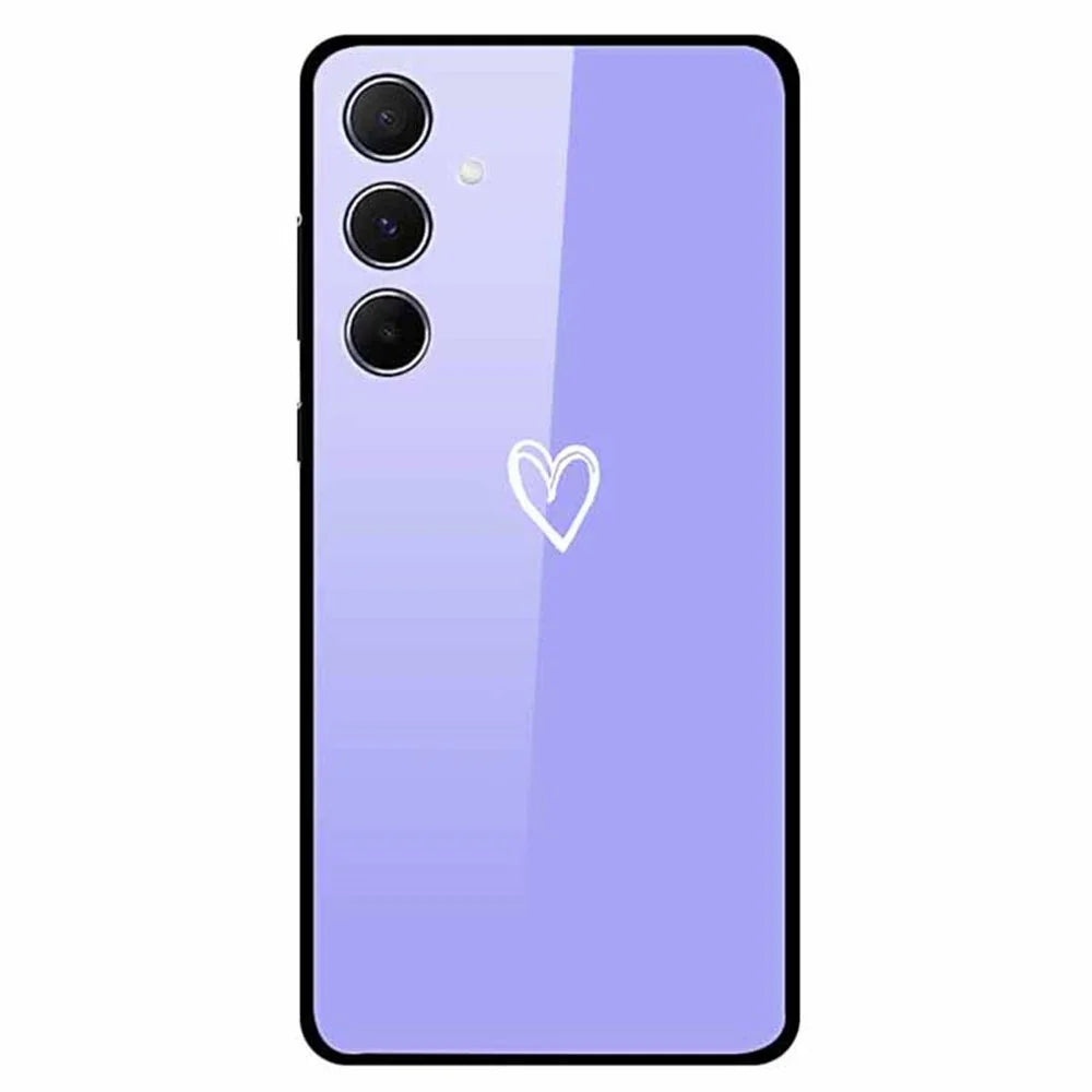 For Samsung Galaxy A55 5G Case Stylish Pattern Print Tempered Glass+TPU Phone Cover - White Heart - 1