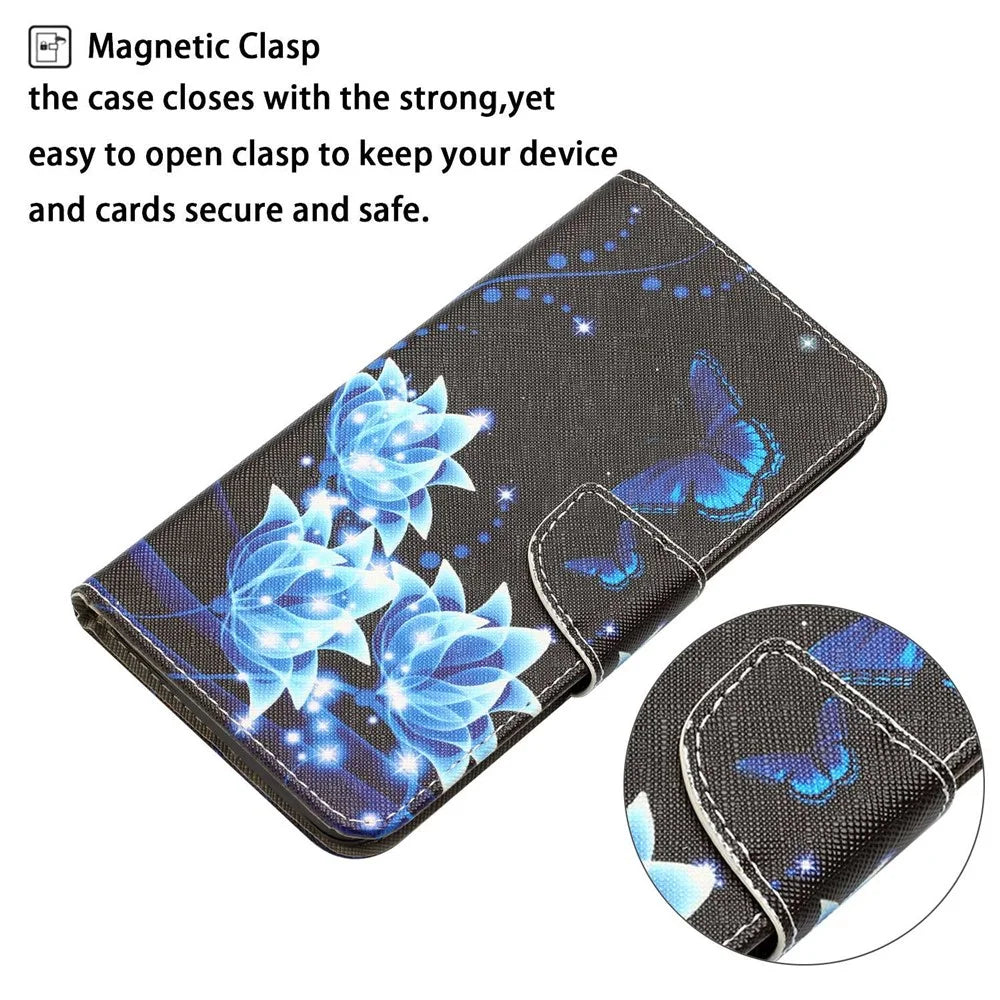Stand Wallet Case for Samsung Galaxy A53 5G, Cross Texture PU Leather Pattern Printing Folio Flip Phone Cover - Blue Butterfly - 4