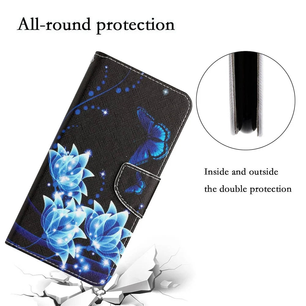Stand Wallet Case for Samsung Galaxy A53 5G, Cross Texture PU Leather Pattern Printing Folio Flip Phone Cover - Blue Butterfly - 5