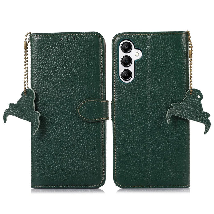 For Samsung Galaxy S24 FE Case RFID Blocking Genuine Cow Leather Phone Cover - Green - 1