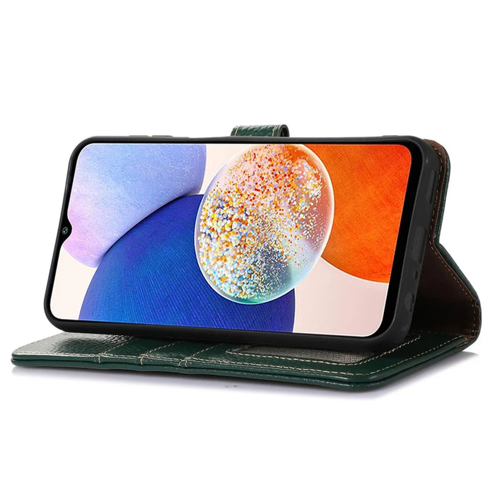 For Samsung Galaxy S24 FE Case RFID Blocking Genuine Cow Leather Phone Cover - Green - 3