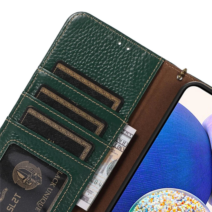 For Samsung Galaxy S24 FE Case RFID Blocking Genuine Cow Leather Phone Cover - Green - 4