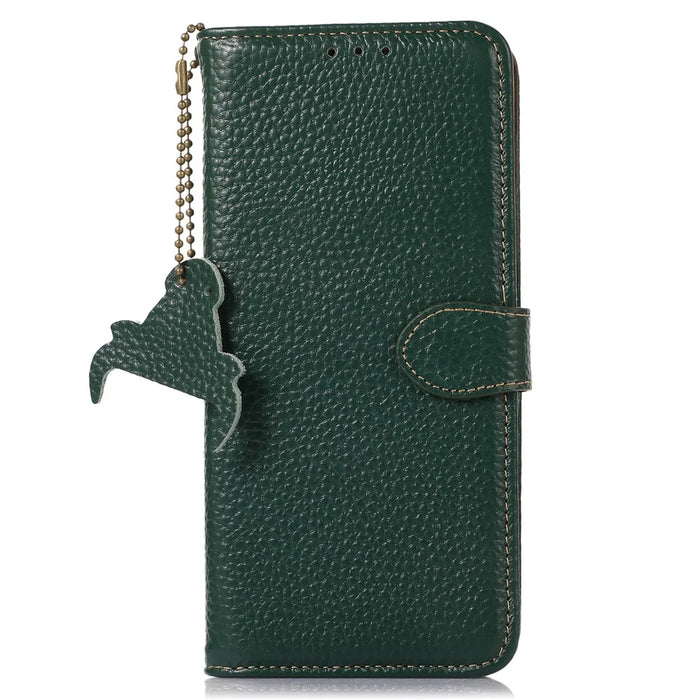For Samsung Galaxy S24 FE Case RFID Blocking Genuine Cow Leather Phone Cover - Green - 5