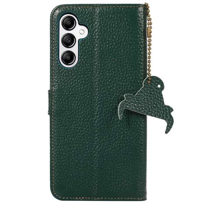 For Samsung Galaxy S24 FE Case RFID Blocking Genuine Cow Leather Phone Cover - Green - 6