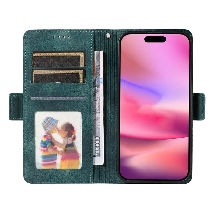 For iPhone 16 Leather Cases Wallet Rhombus Imprinted Phone Cover Stand with Strap - Green - 2