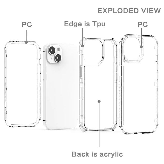 For iPhone 15 Case Hybrid Acrylic+TPU 3-in-1 Transparent Phone Cover - 6