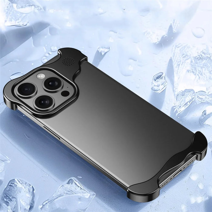 For iPhone 13 Pro Frameless Case Metal Bumper Aromatherapy Phone Cover Borderless - Black - 5