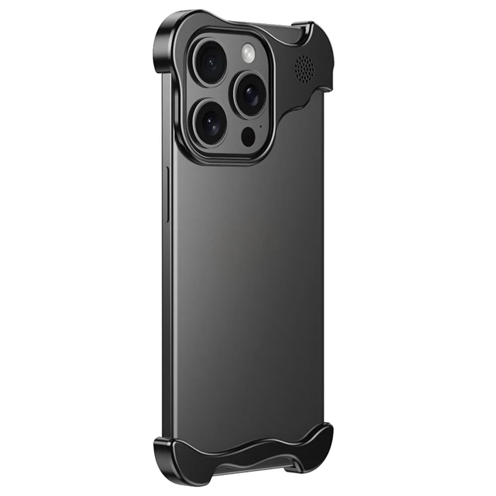 For iPhone 14 Pro Frameless Metal Case Phone Bumper Cover with Aromatherapy Tablet - Black - 1