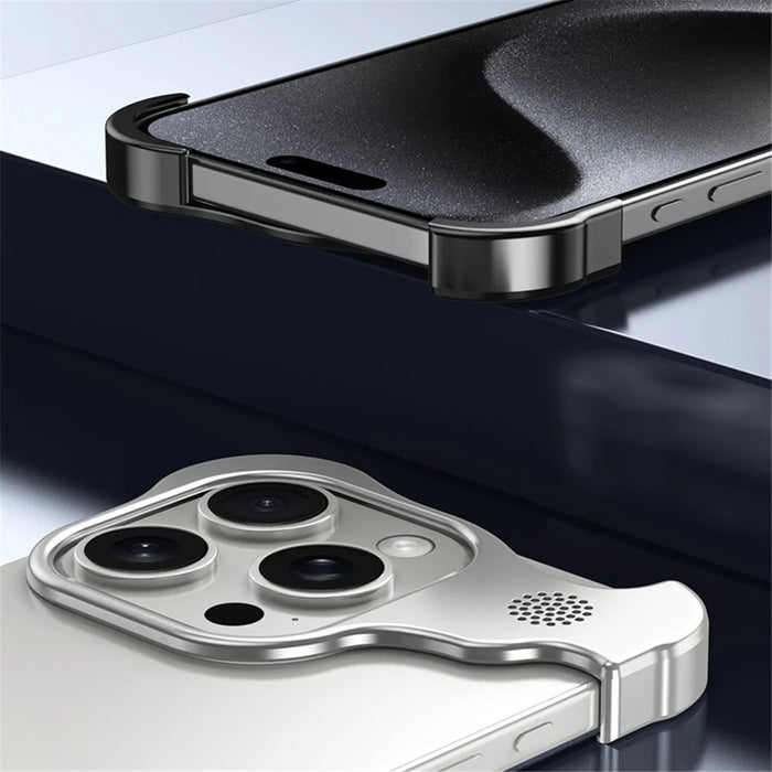 For iPhone 14 Pro Frameless Metal Case Phone Bumper Cover with Aromatherapy Tablet - Black - 6