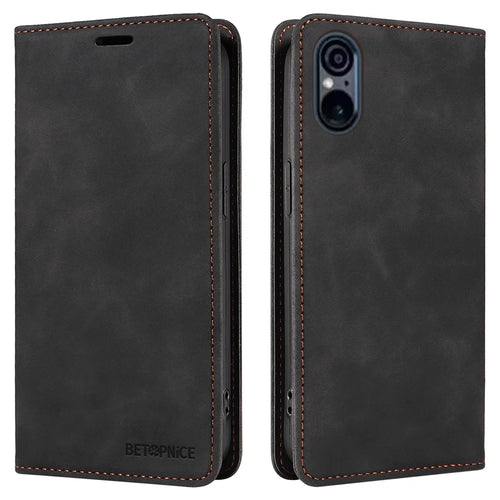 BETOPNICE 003 For Sony Xperia 5 VI Case Leather Flip Phone Cover RFID Blocking - Black - 1