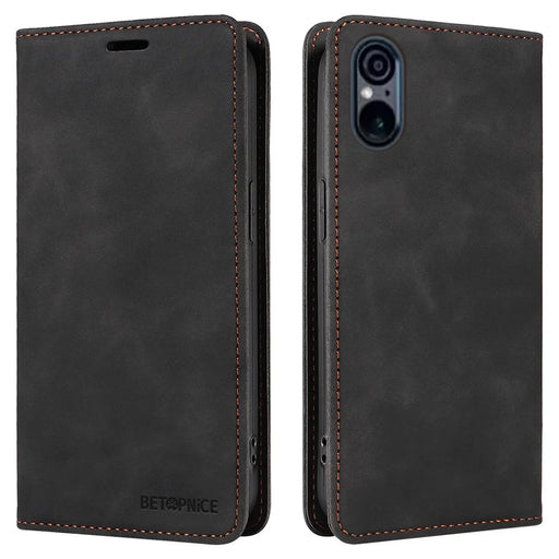 BETOPNICE 003 For Sony Xperia 5 VI Case Leather Flip Phone Cover RFID Blocking - Black - 1