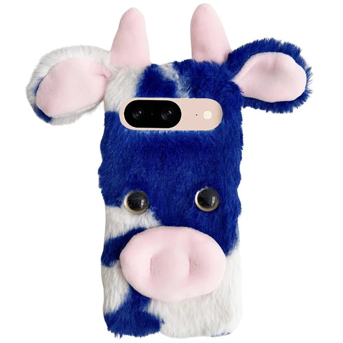 For Google Pixel 9 / 9 Pro Fluffy Cows Ear Cover Shockproof TPU Phone Case - Blue - 1