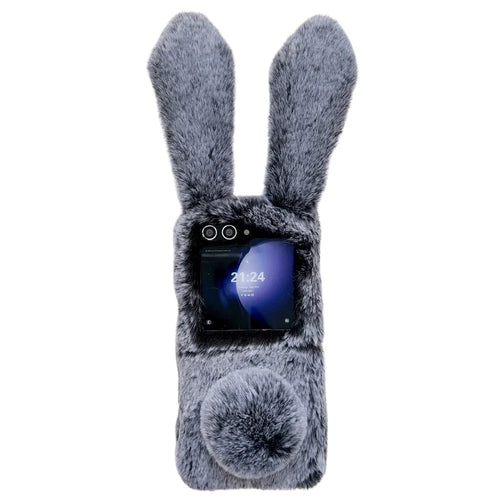 Folding Phone Case for Samsung Galaxy Z Flip7 FE 5G / Z Flip6 5G Fluffy Rabbit Ears Acrylic Cover - Blue - 1
