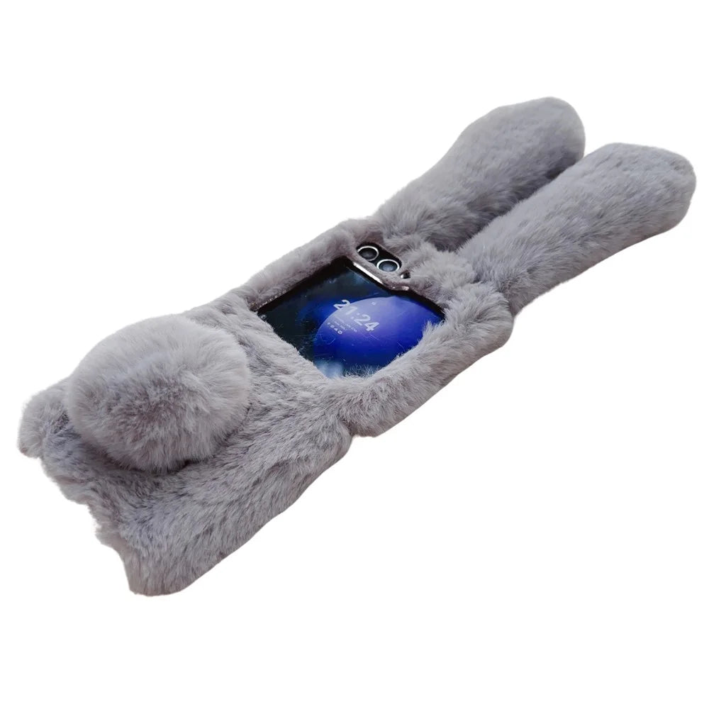 Folding Phone Case for Samsung Galaxy Z Flip7 FE 5G / Z Flip6 5G Fluffy Rabbit Ears Acrylic Cover - Blue - 3