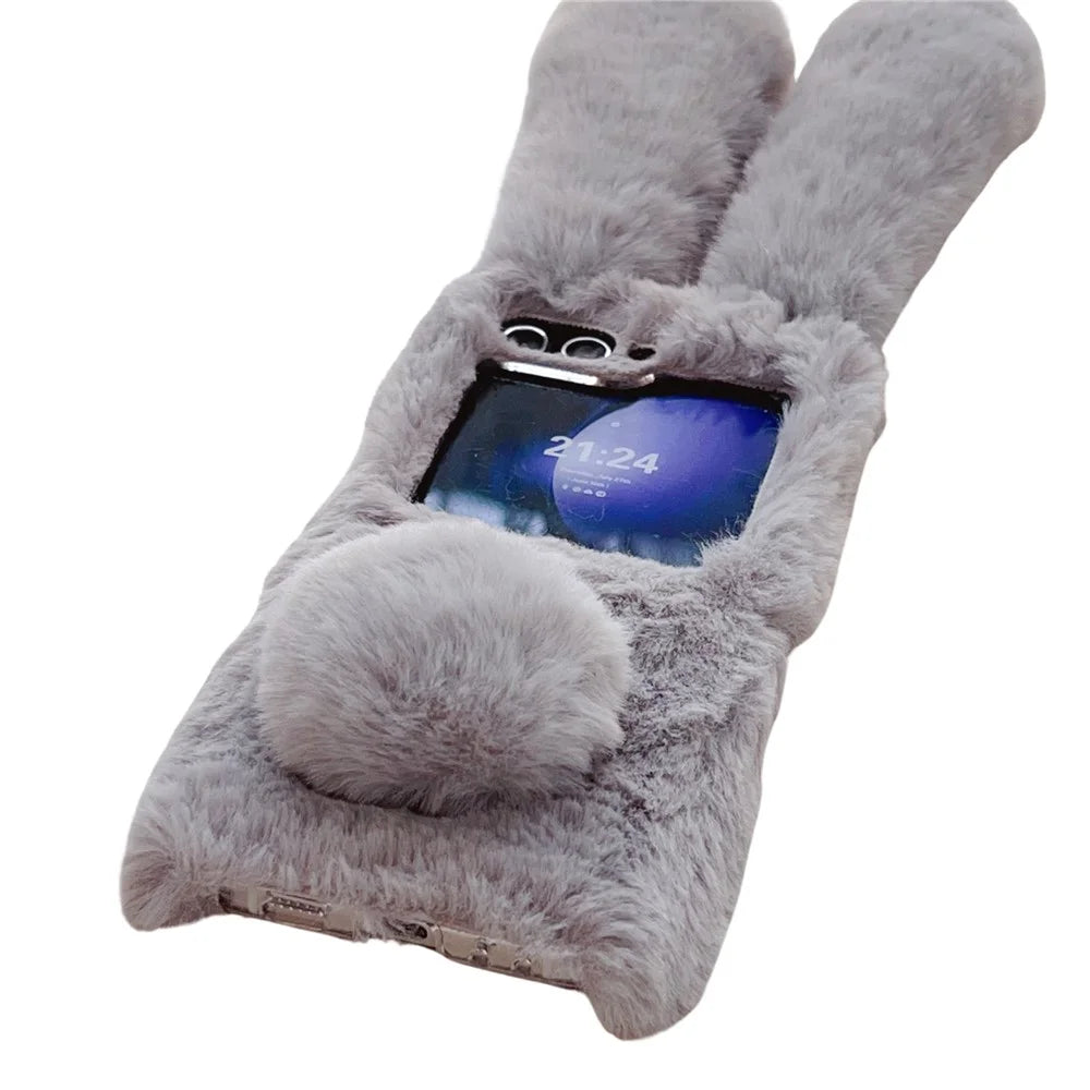 Folding Phone Case for Samsung Galaxy Z Flip7 FE 5G / Z Flip6 5G Fluffy Rabbit Ears Acrylic Cover - Blue - 4