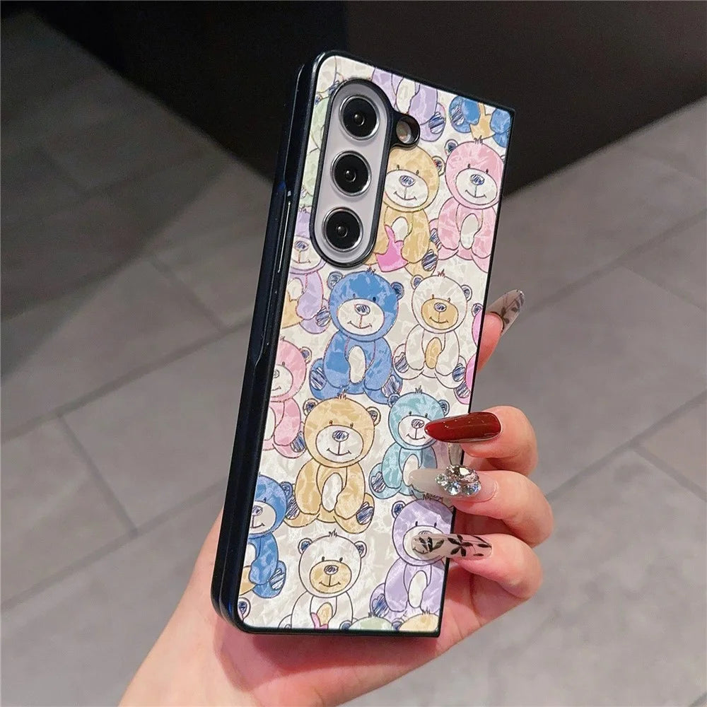 For Samsung Galaxy Z Fold6 5G Case Lacquered Pattern PU Leather PC Phone Cover - Bears - 3