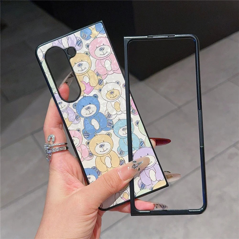 For Samsung Galaxy Z Fold6 5G Case Lacquered Pattern PU Leather PC Phone Cover - Bears - 4