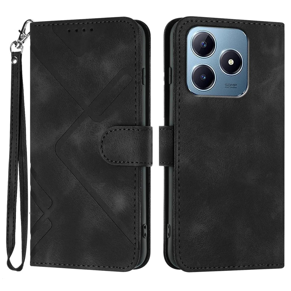 YX0040 For Realme Note 60x 4G / C63 4G / C61 4G Case Leather Phone Cover Geometry Pattern - Black - 1