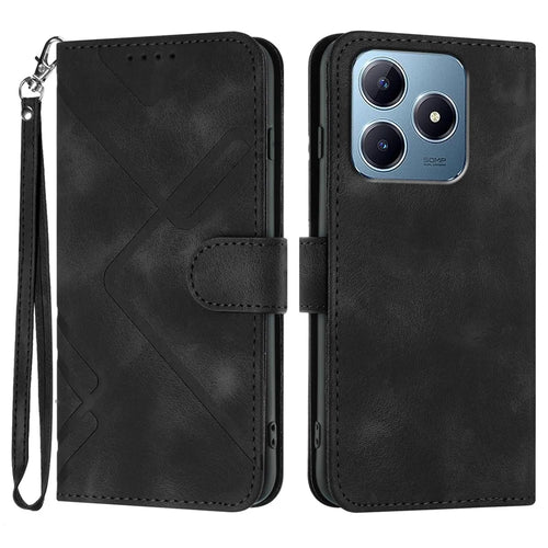 YX0040 For Realme Note 60x 4G / C63 4G / C61 4G Case Leather Phone Cover Geometry Pattern - Black - 1