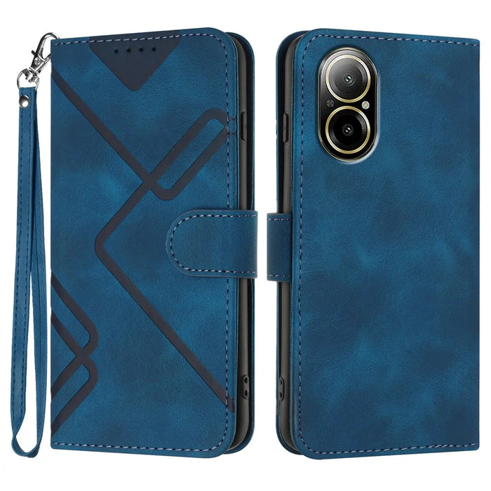 YX0040 For Realme C67 4G Case Wallet Stand PU Leather Geometry Phone Cover - Sapphire - 1