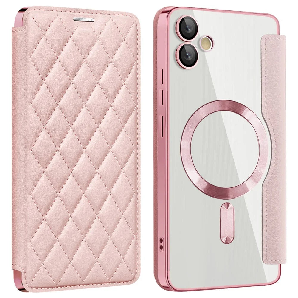 For Samsung Galaxy A05 4G Magnetic Case RFID Blocking Card Holder PU Leather Phone Cover - Pink - 1
