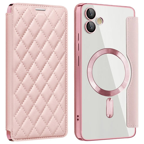 For Samsung Galaxy A05 4G Magnetic Case RFID Blocking Card Holder PU Leather Phone Cover - Pink - 1
