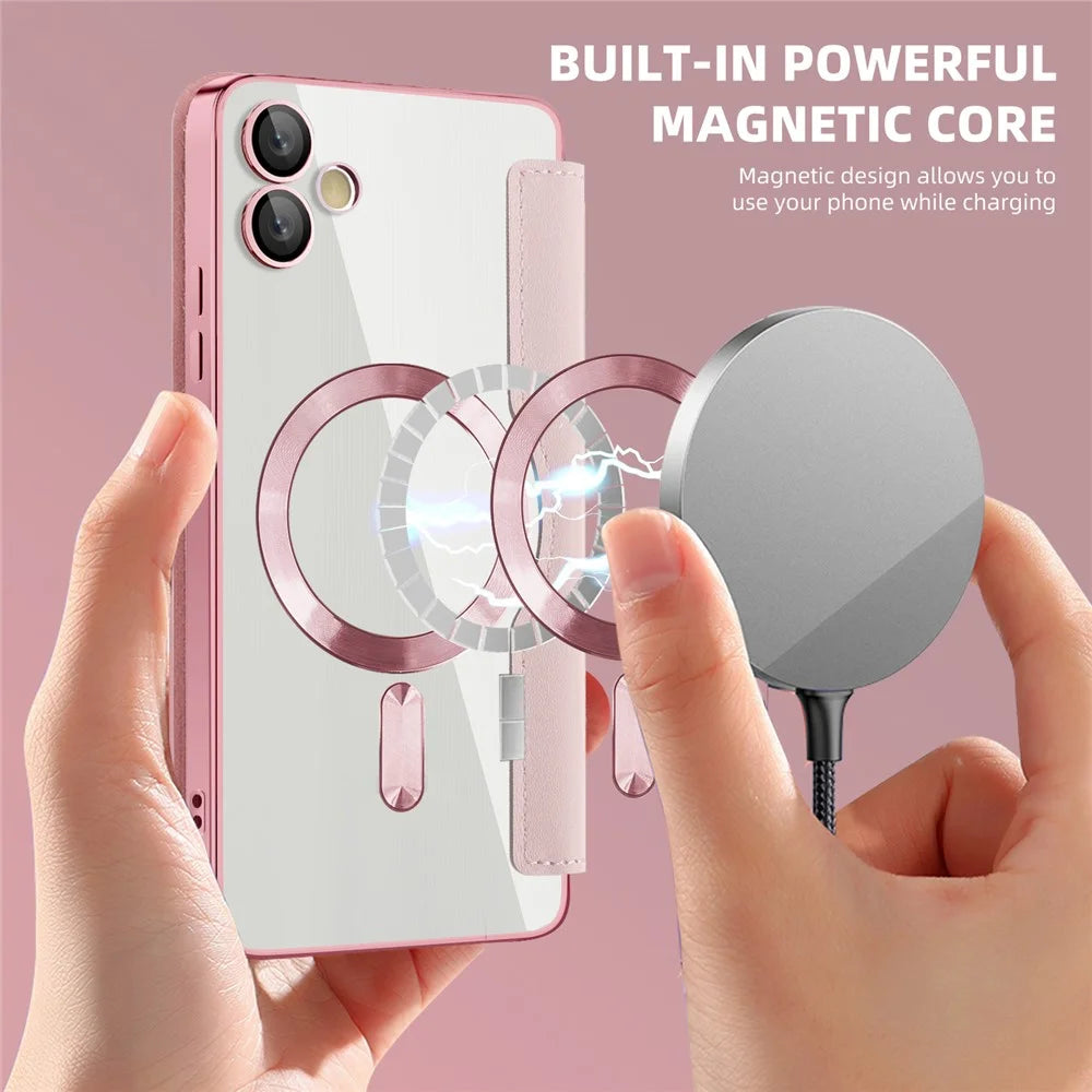 For Samsung Galaxy A05 4G Magnetic Case RFID Blocking Card Holder PU Leather Phone Cover - Pink - 4