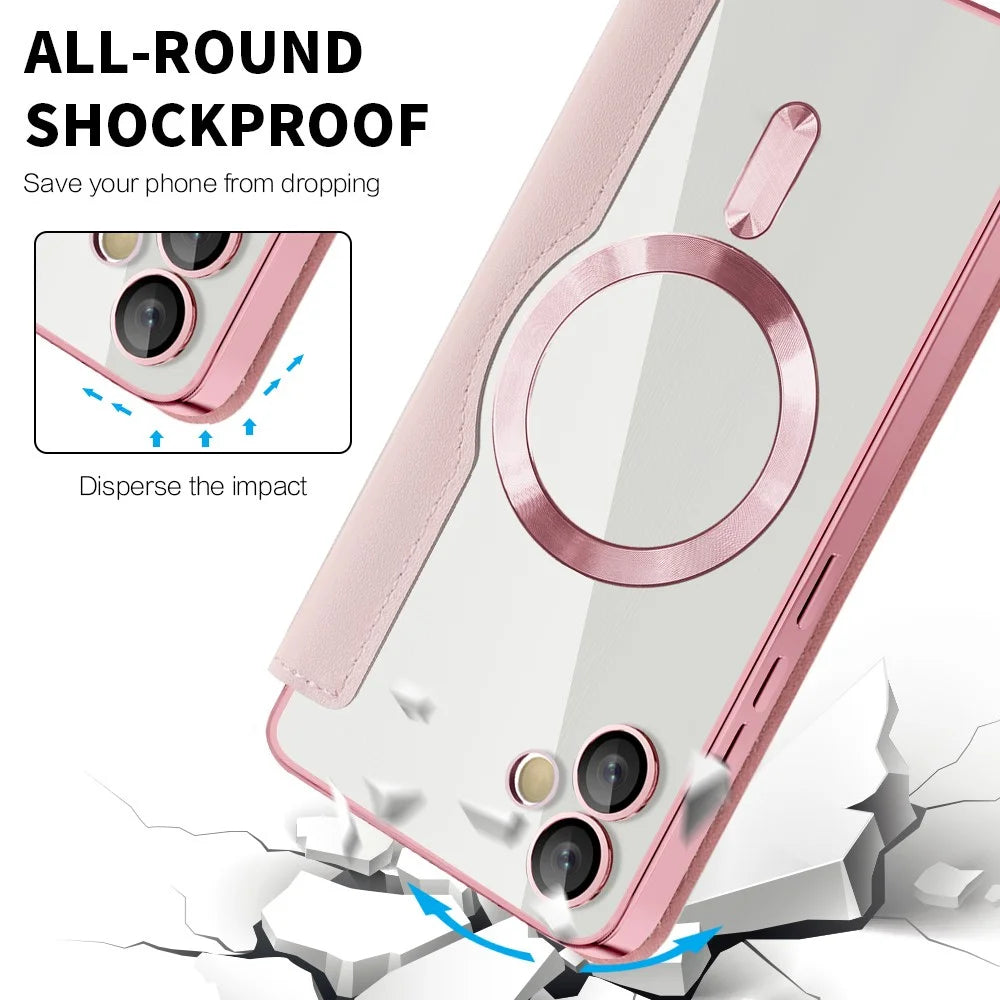 For Samsung Galaxy A05 4G Magnetic Case RFID Blocking Card Holder PU Leather Phone Cover - Pink - 6