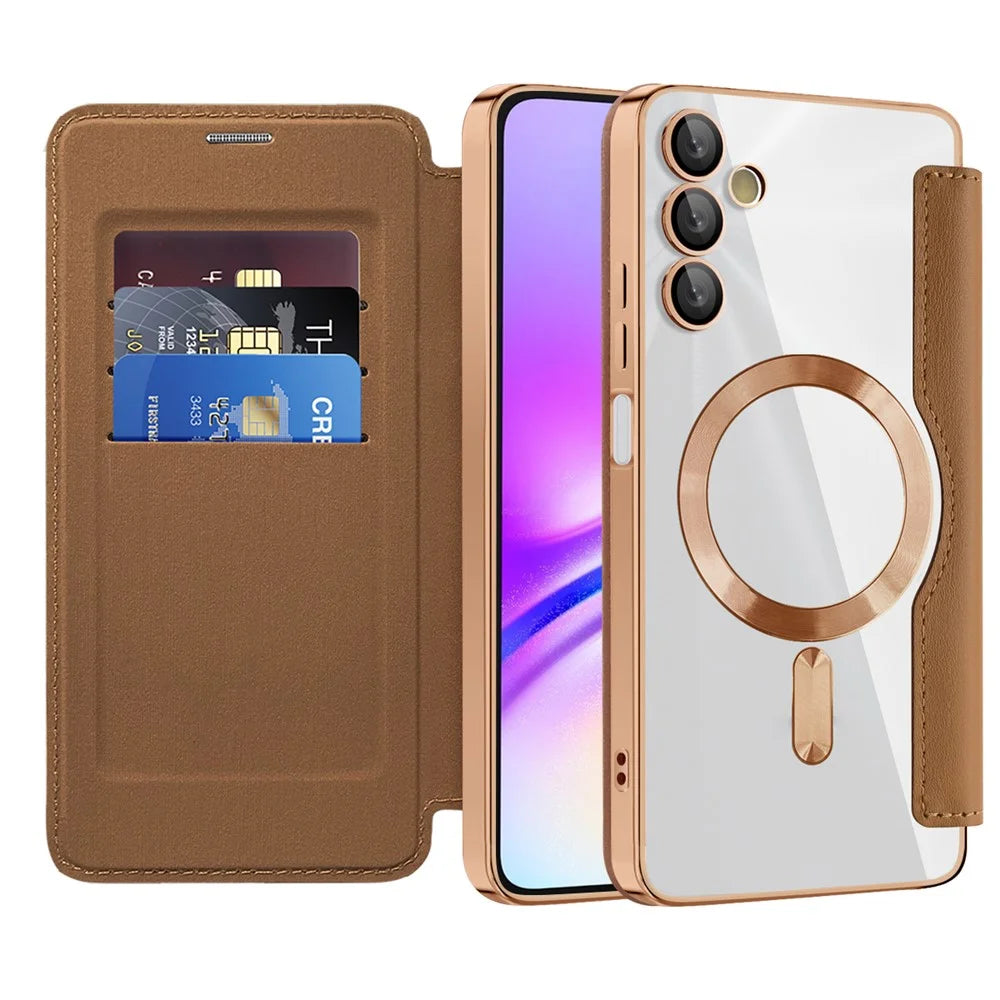 For Samsung Galaxy A05s 4G Case Card Slots Anti-Drop Leather Phone Cover Magnetic Case - Brown - 2